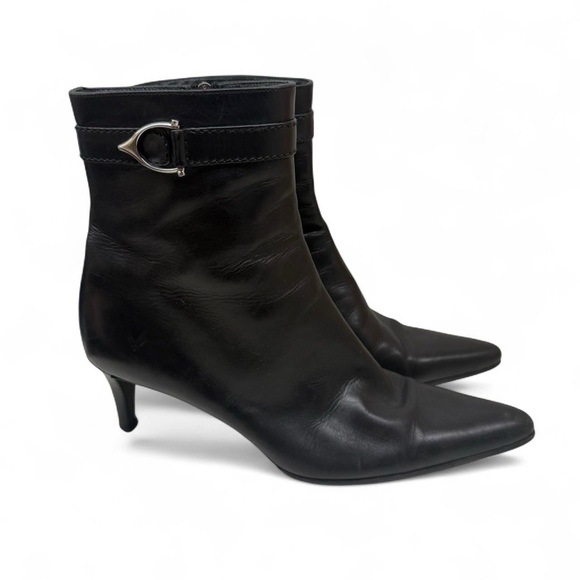 Ralph Lauren Black Heeled Boots with Silver Buckle